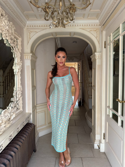 Chevron Metallic Lace Up Crochet Dress