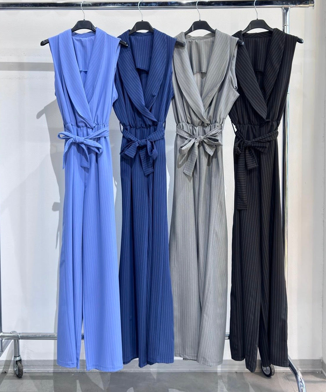 Pinstripe Belted Jumpsuit