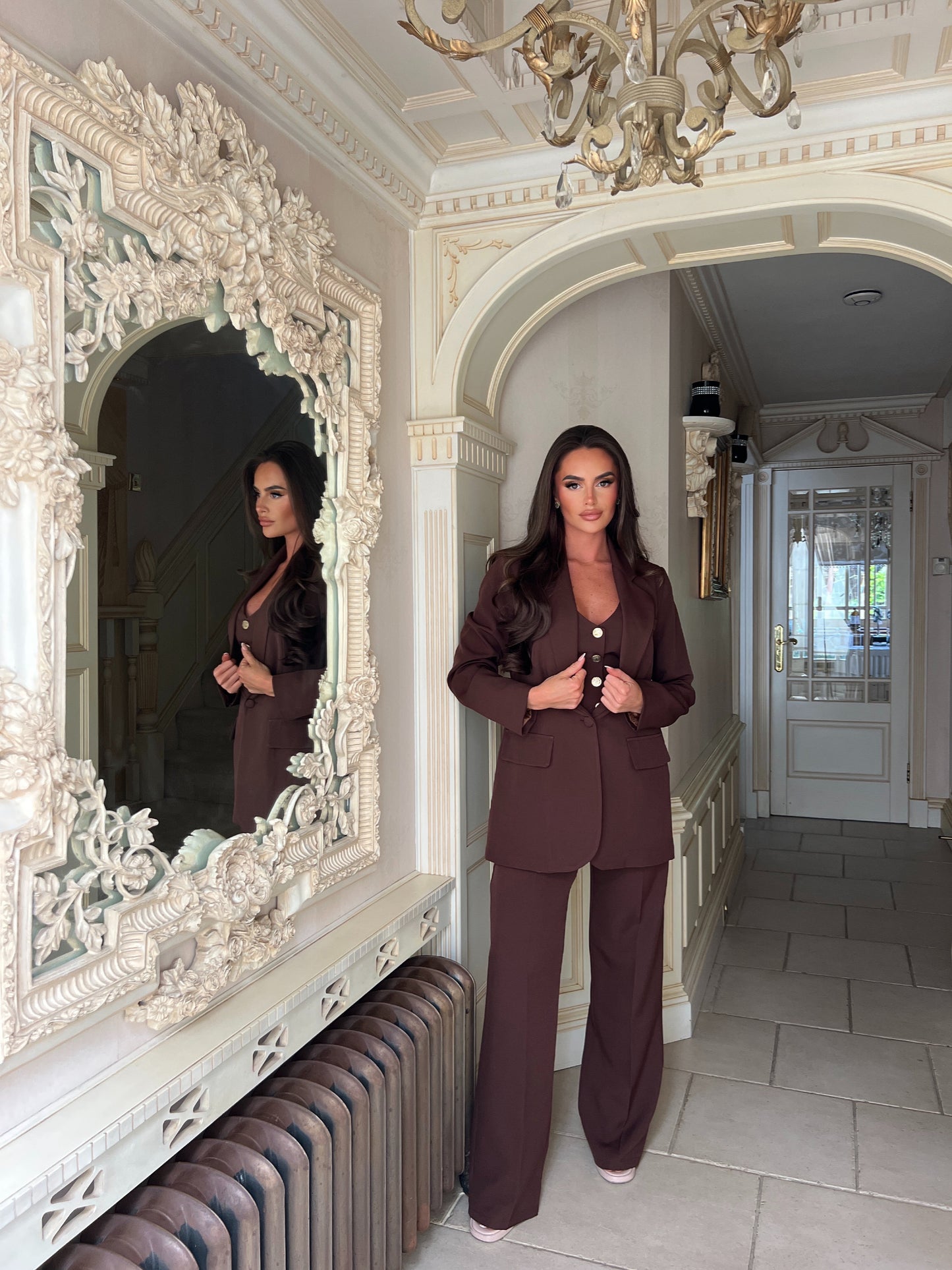 Chocolate LUXE Three Piece Trouser Suit