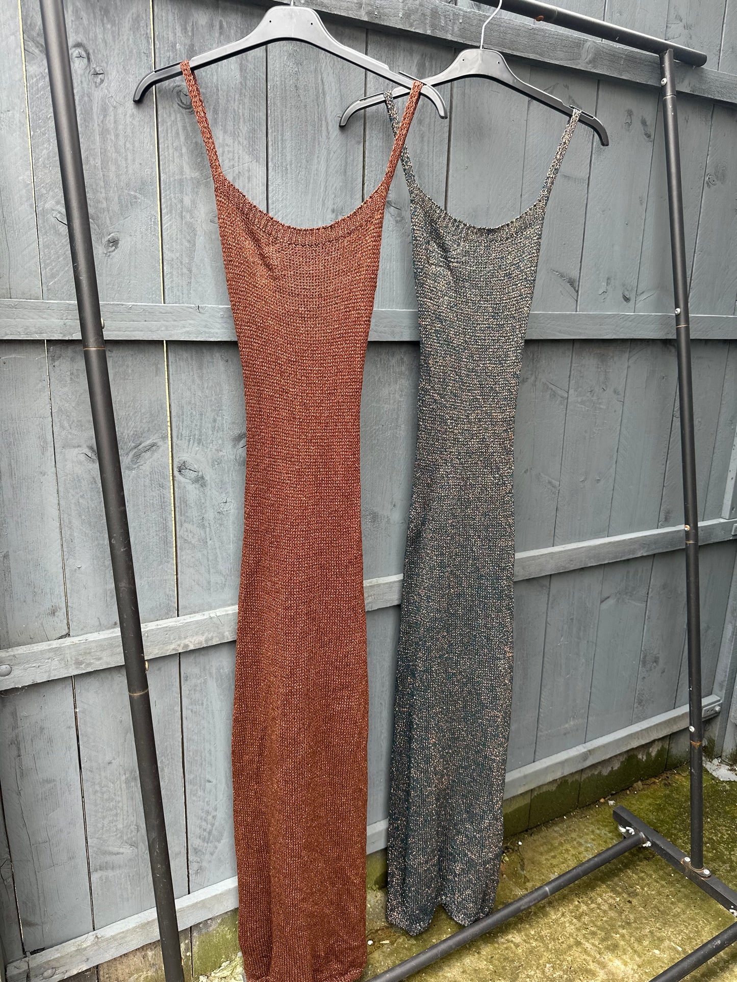 Metallic Crochet Lace Up Dress