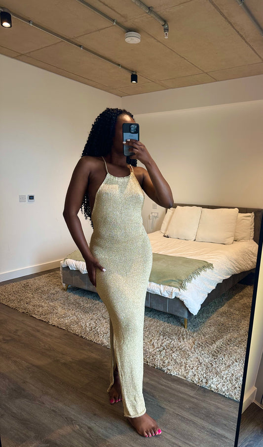 Metallic Crochet Backless Dress