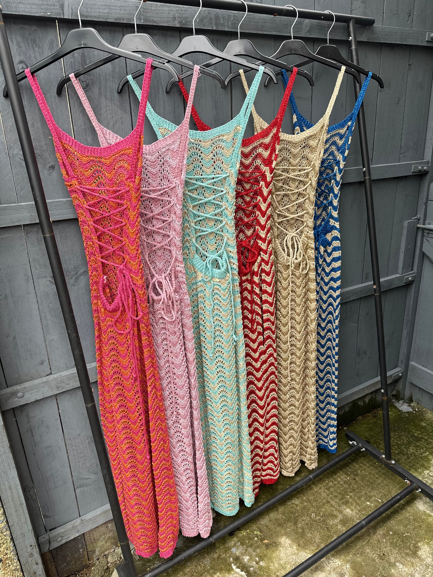 Chevron Metallic Lace Up Crochet Dress