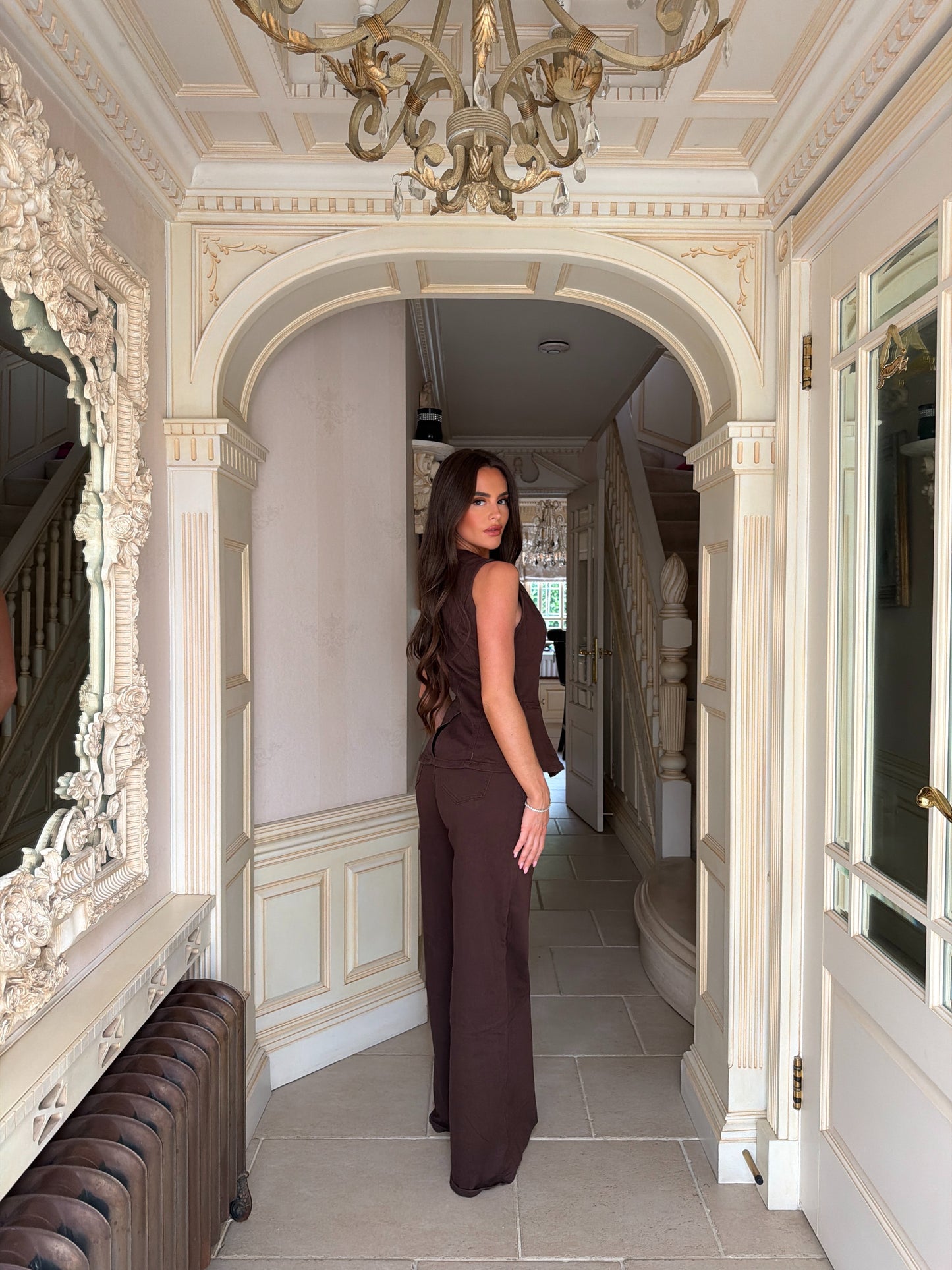 Chocolate Denim Waistcoat Trouser Set