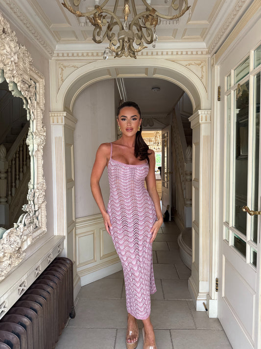 Chevron Metallic Lace Up Crochet Dress