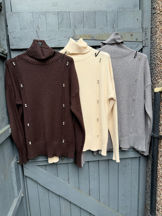 Turtle Neck Diamanté Ribbed Jumper