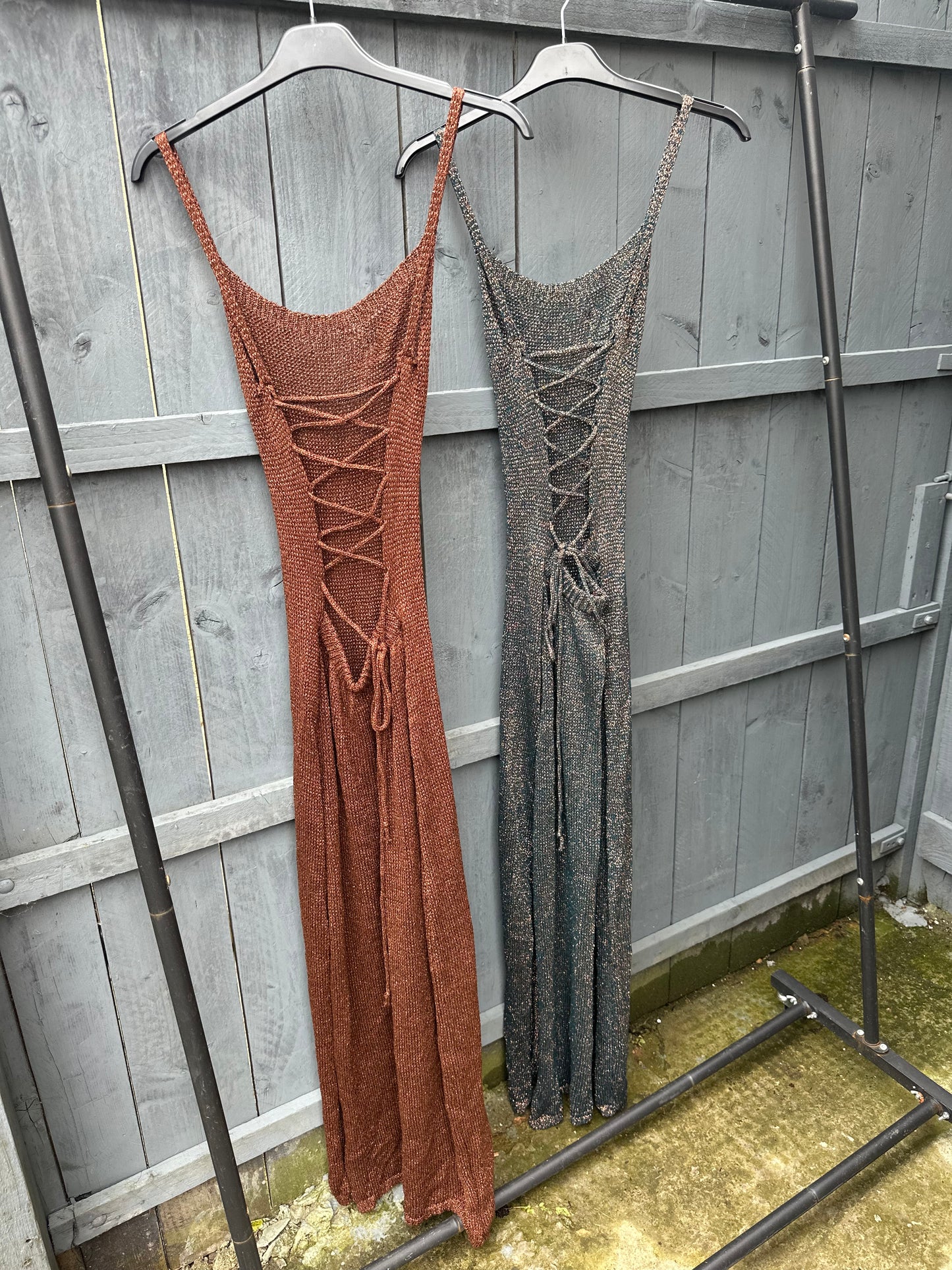 Metallic Crochet Lace Up Dress