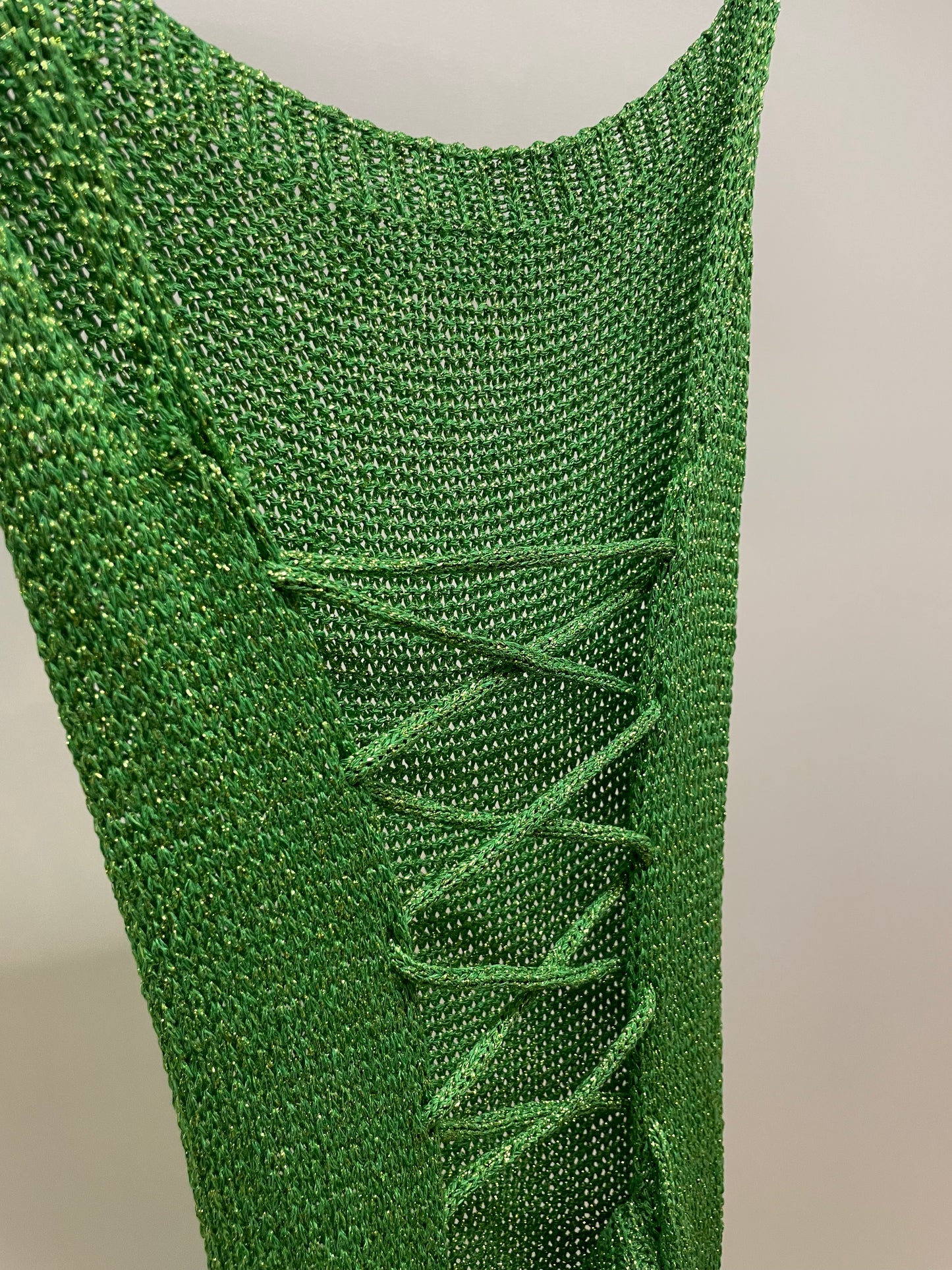 Metallic Crochet Lace Up Dress