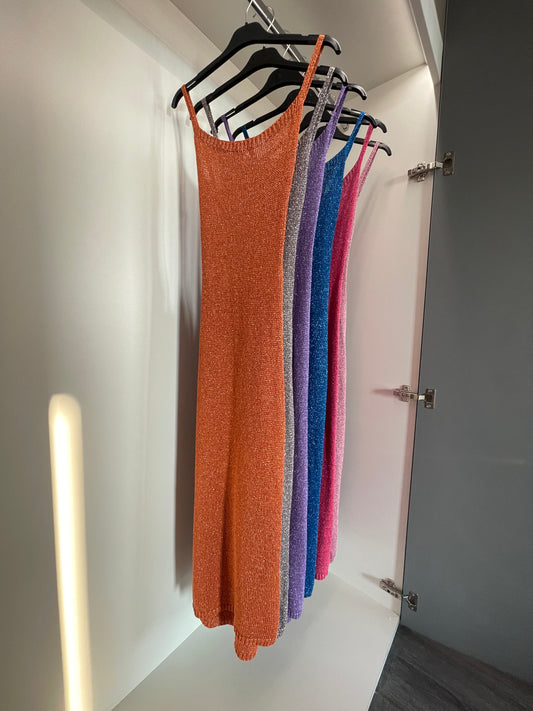 Metallic Crochet Lace Up Dress