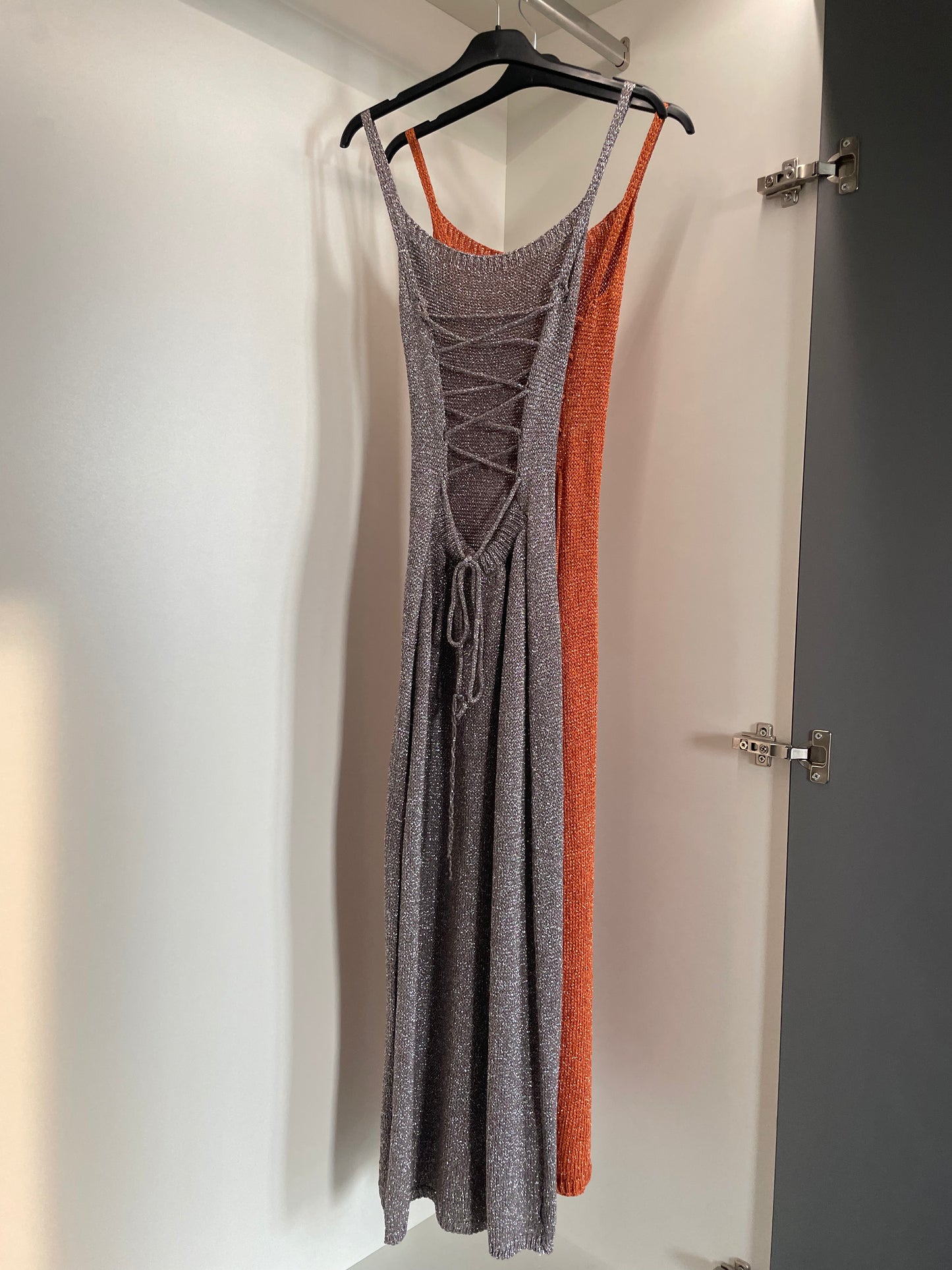 Metallic Crochet Lace Up Dress