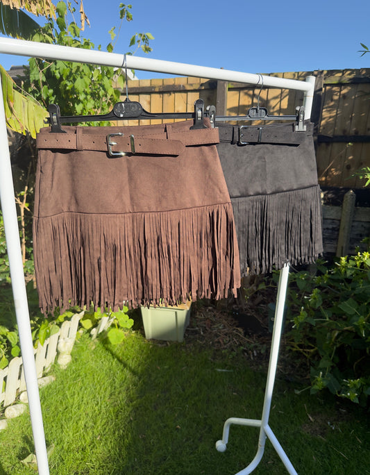 Tassel Faux Suede Mini Skirt
