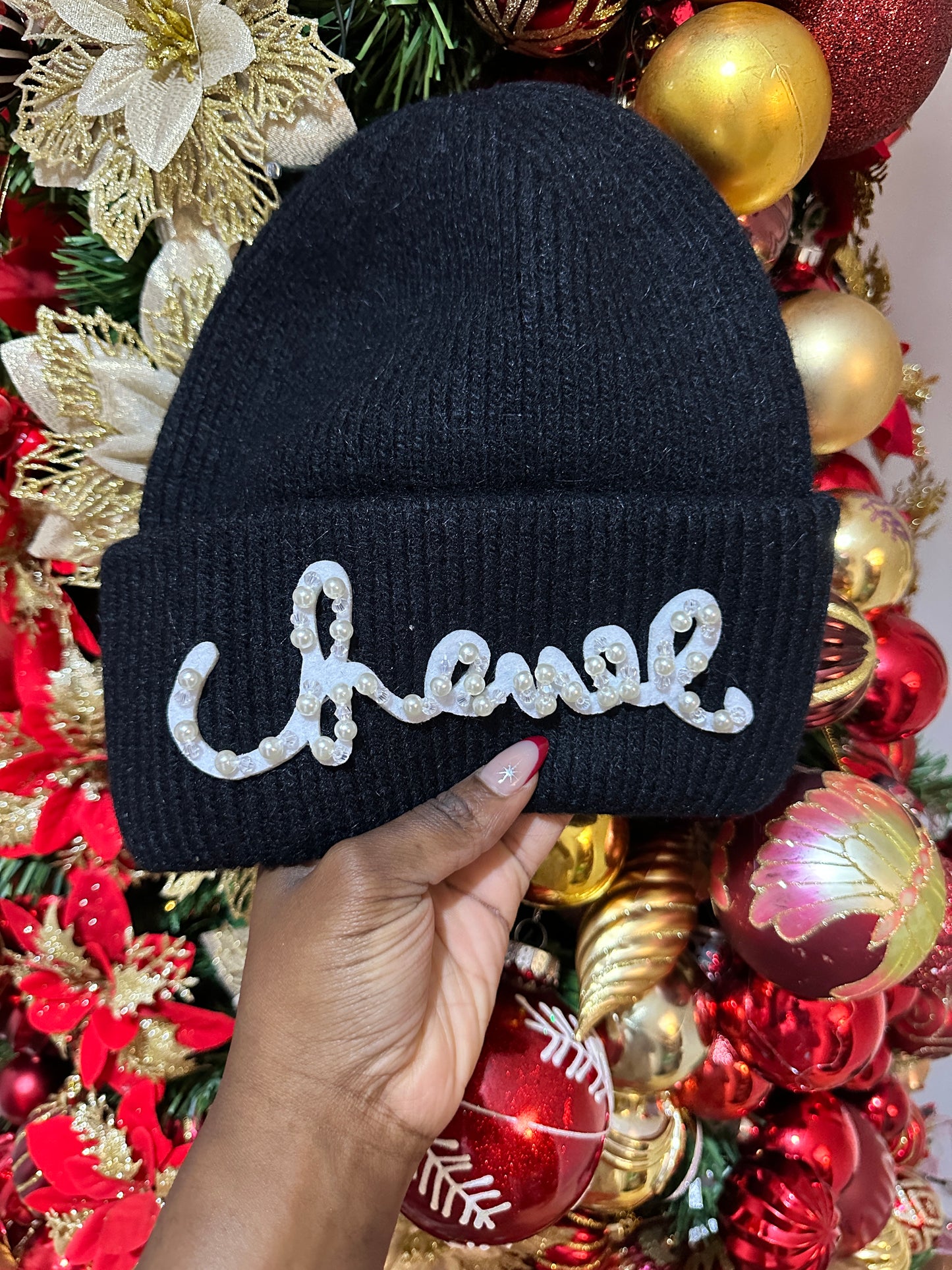 Luxury Beaded Fur Beanie