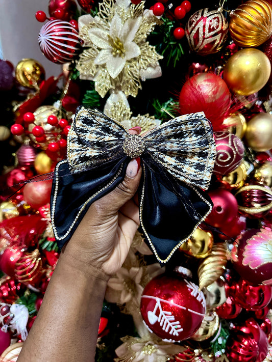 Black and White Check Diamanté Bow Hair Clip