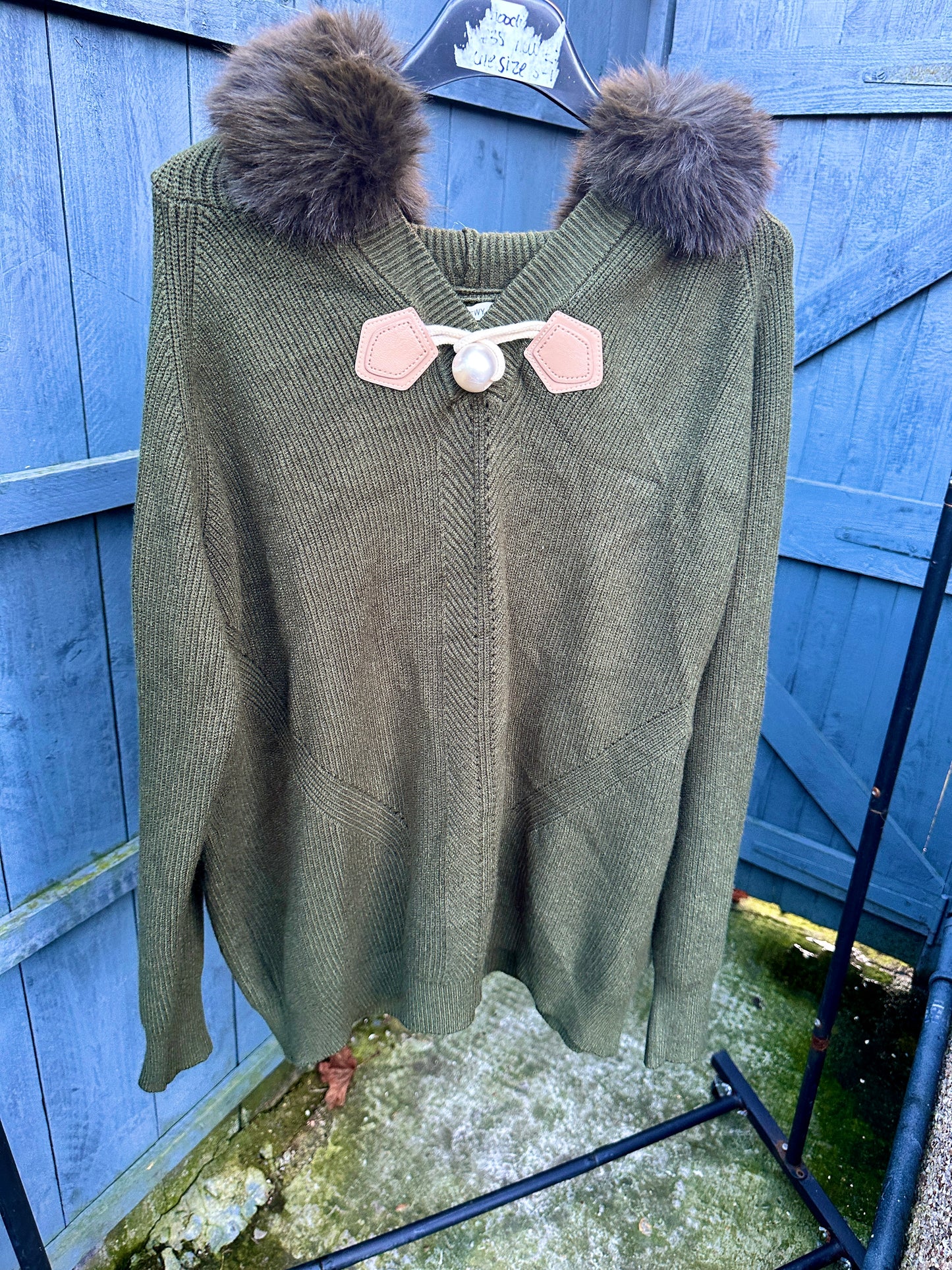 Khaki Chunky Faux Fur Hoodie