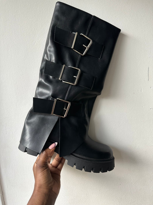 Black Buckle Layer Boots