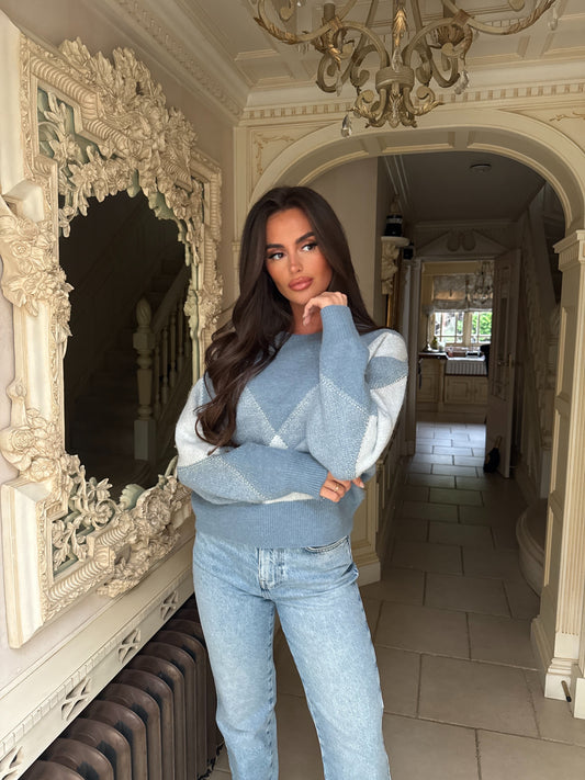 Blue Geo Print Thick Jumper
