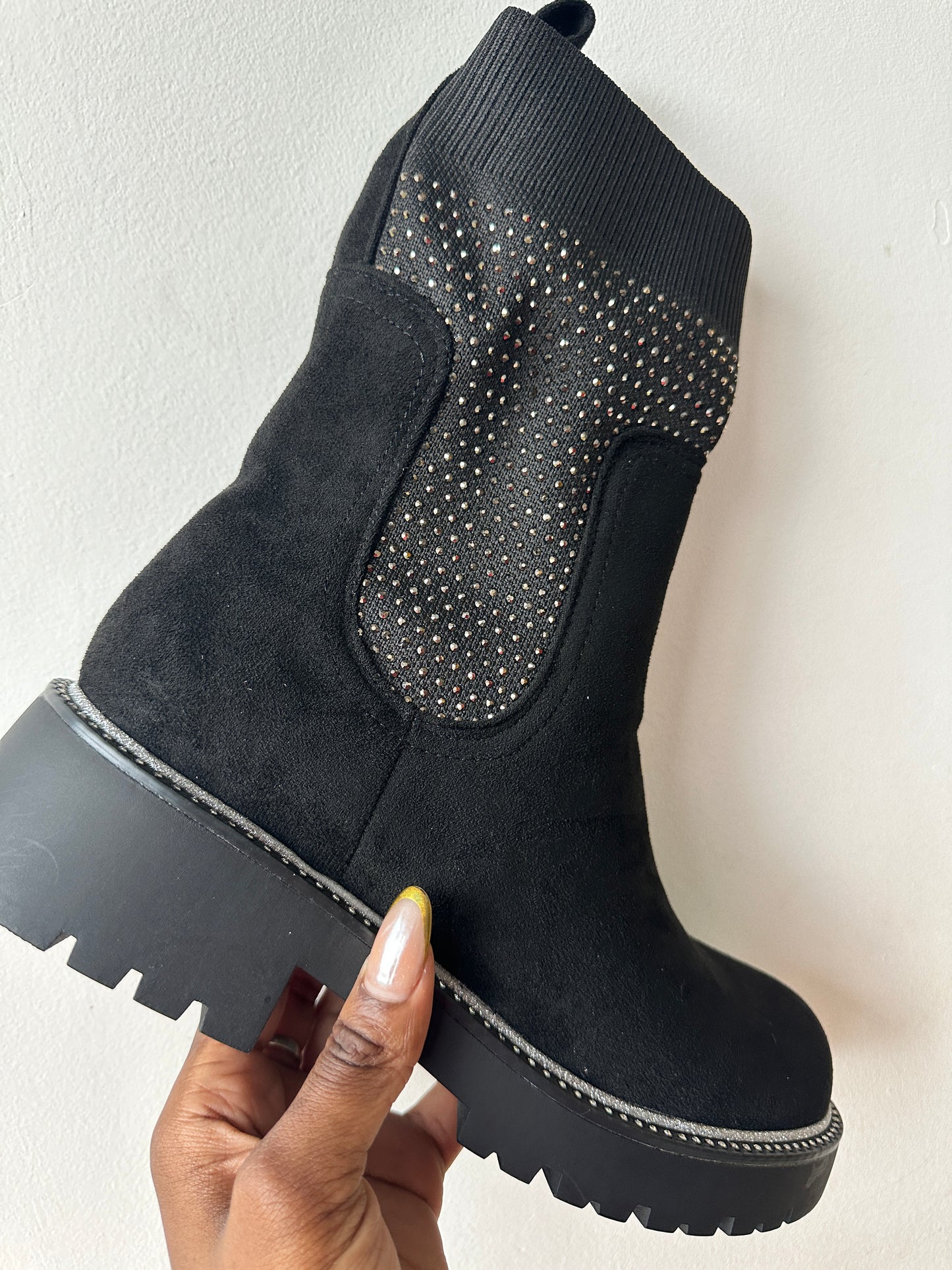 Diamanté Faux Suede Ankle Boots