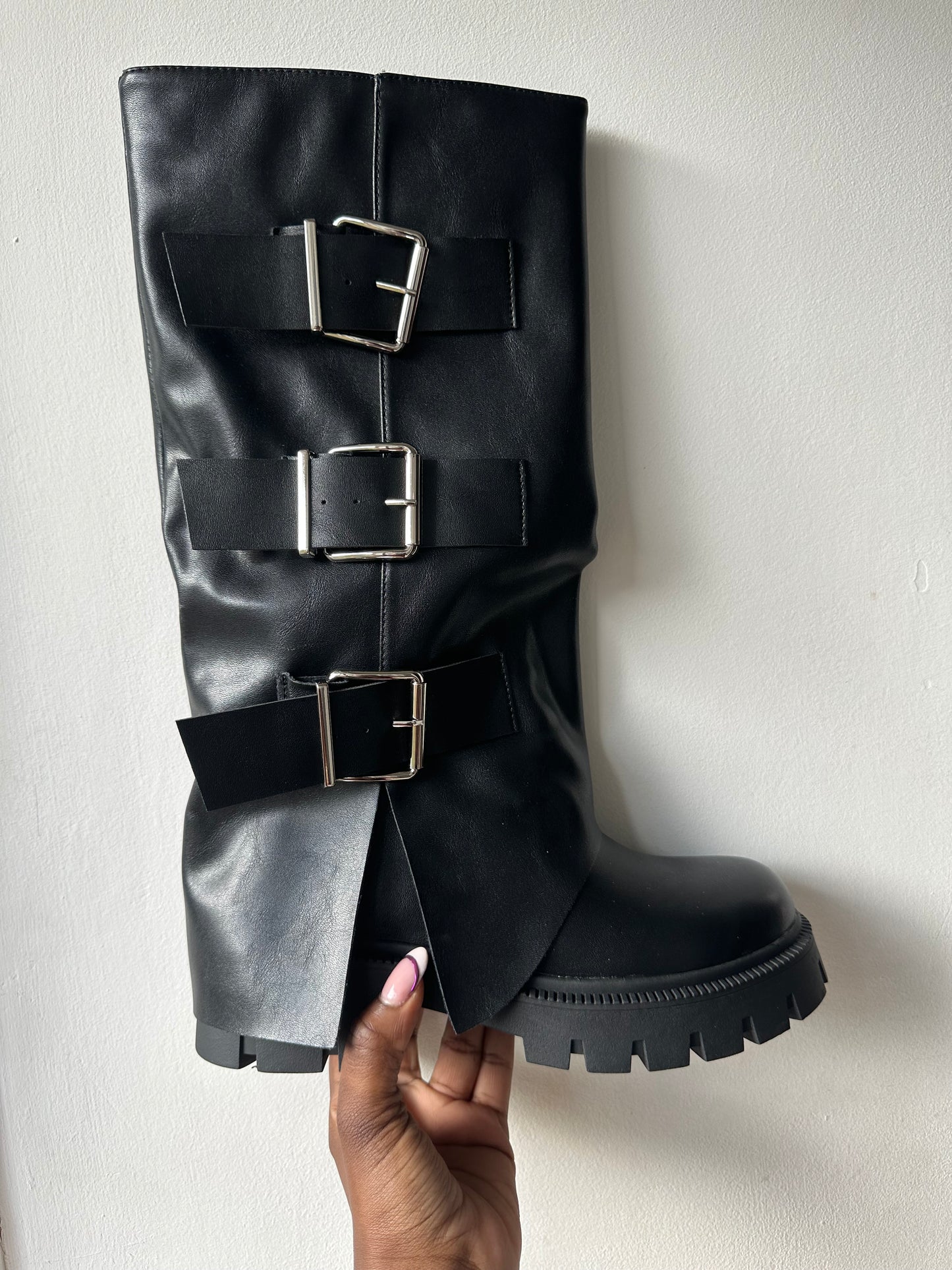 Black Buckle Layer Boots