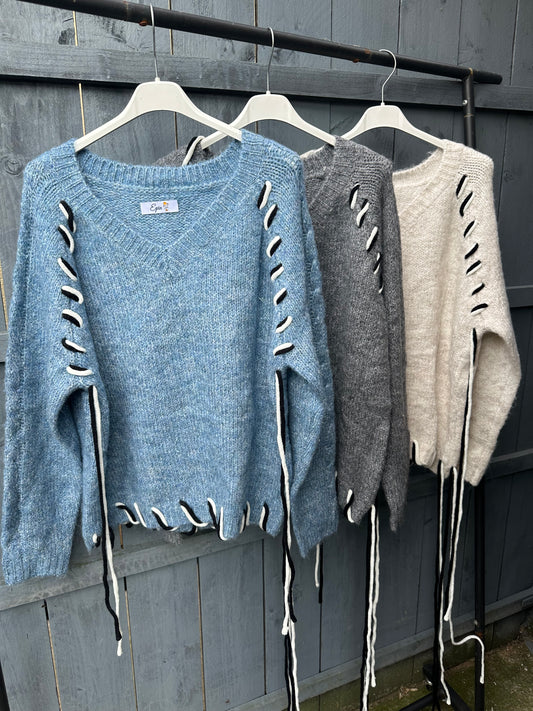 Knitted Lace Up Sweater