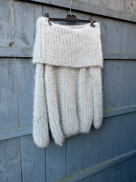 Fluffy Off The Shoulder Chunky Jumper