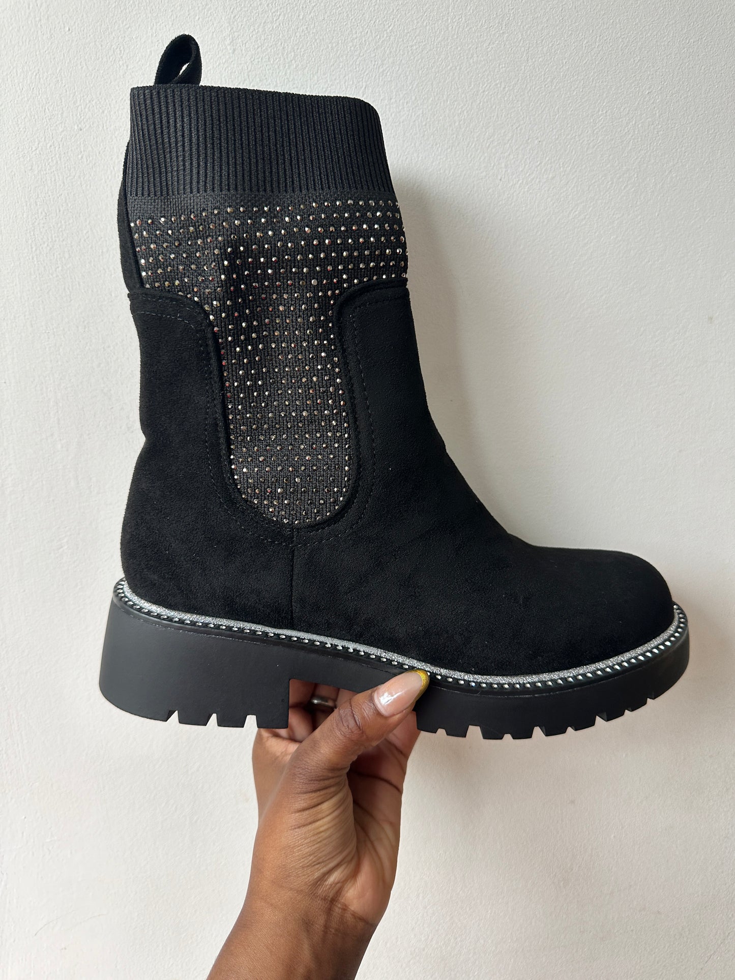 Diamanté Faux Suede Ankle Boots