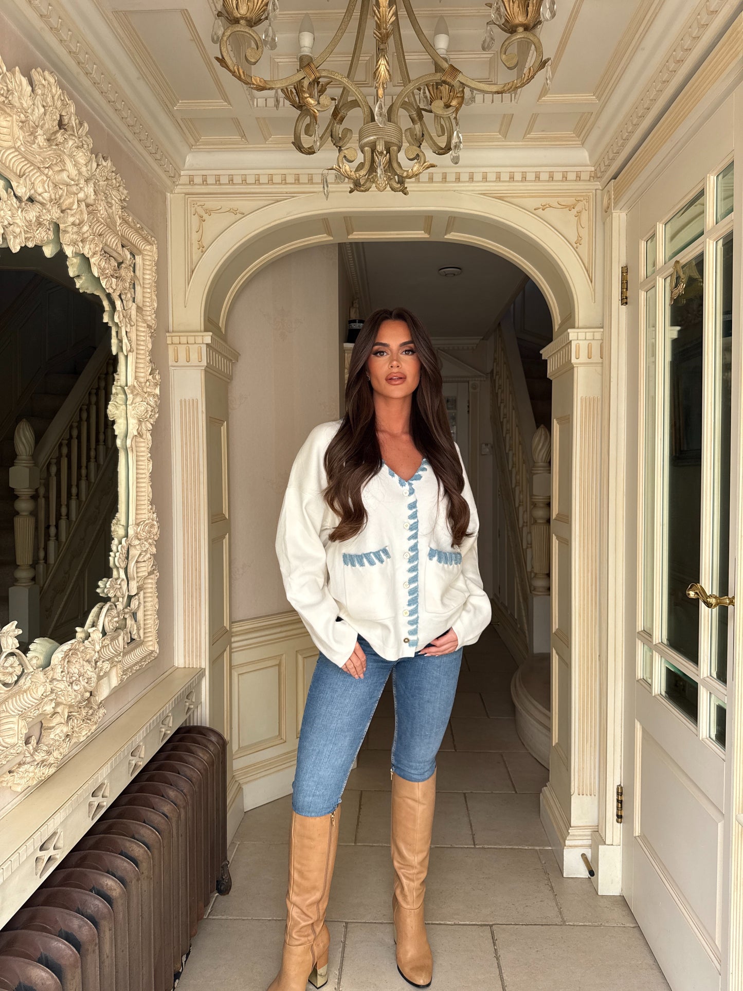 Denim Trim Luxe Cardigan