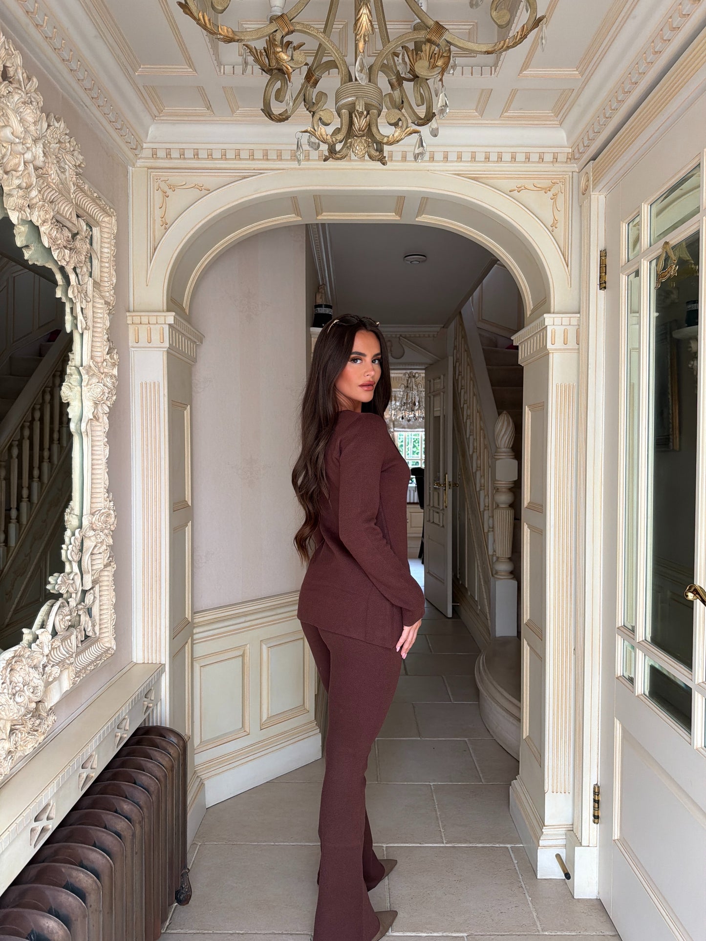 ‘Leanna’ Button Trouser Set - Brown