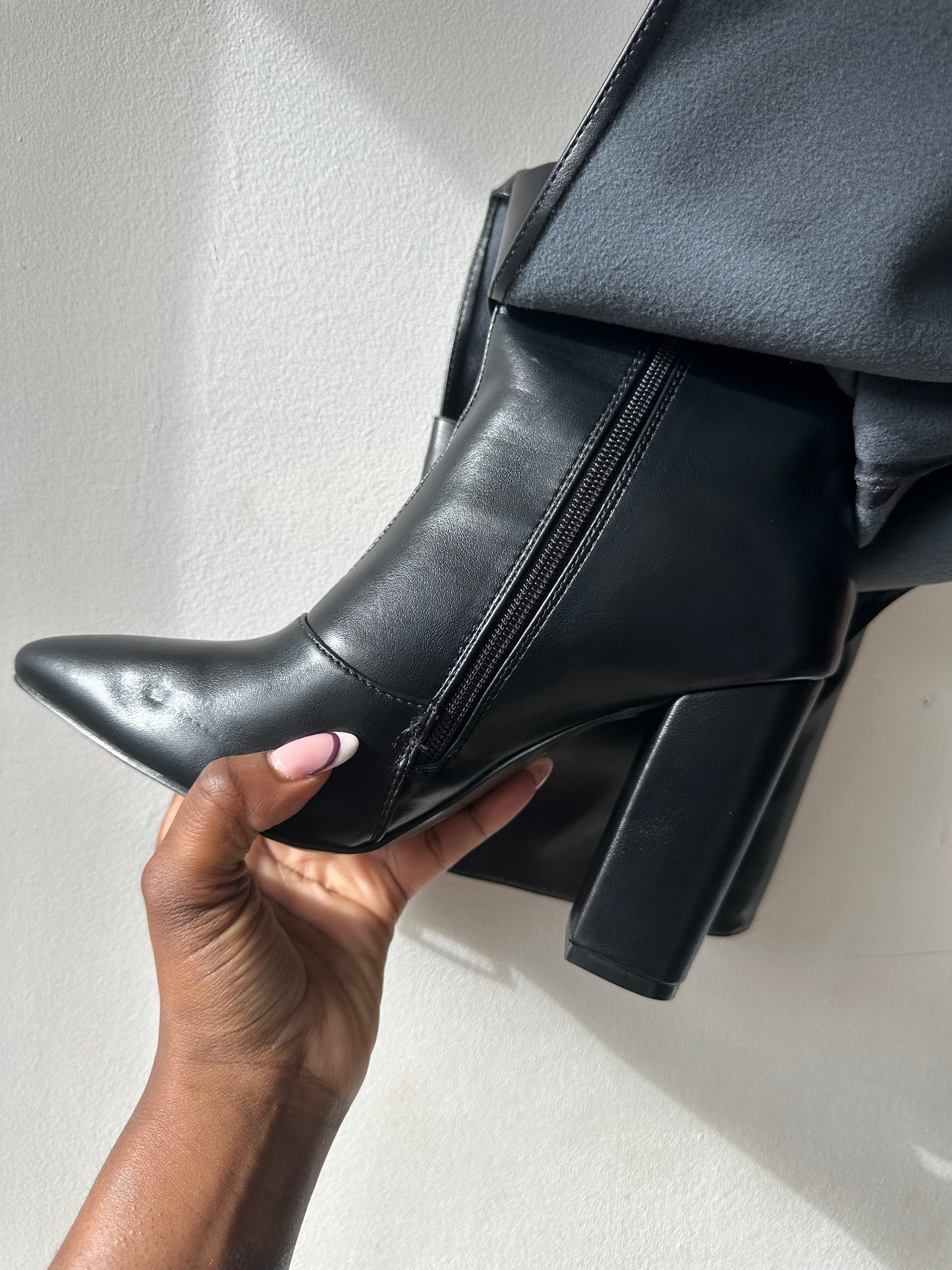 Black Faux Leather Buckle Boots