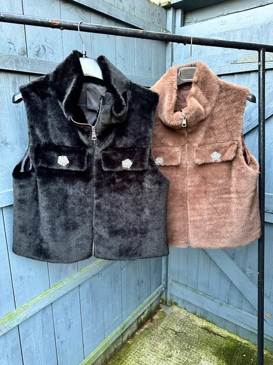 Diamanté Faux Fur Gilet