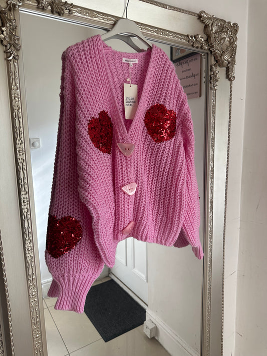 Sequin Heart Chunky Cardigan