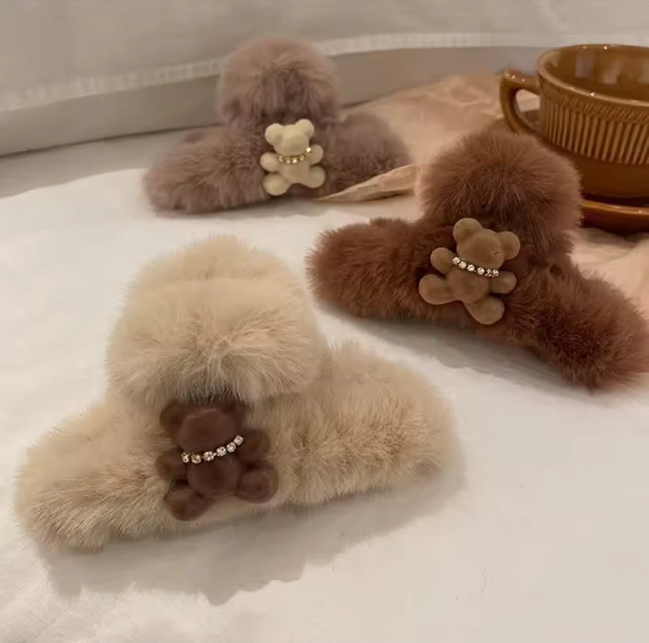 Fluffy Teddy Bear Hair Claw Clip