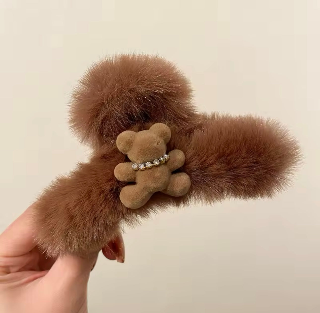 Fluffy Teddy Bear Hair Claw Clip