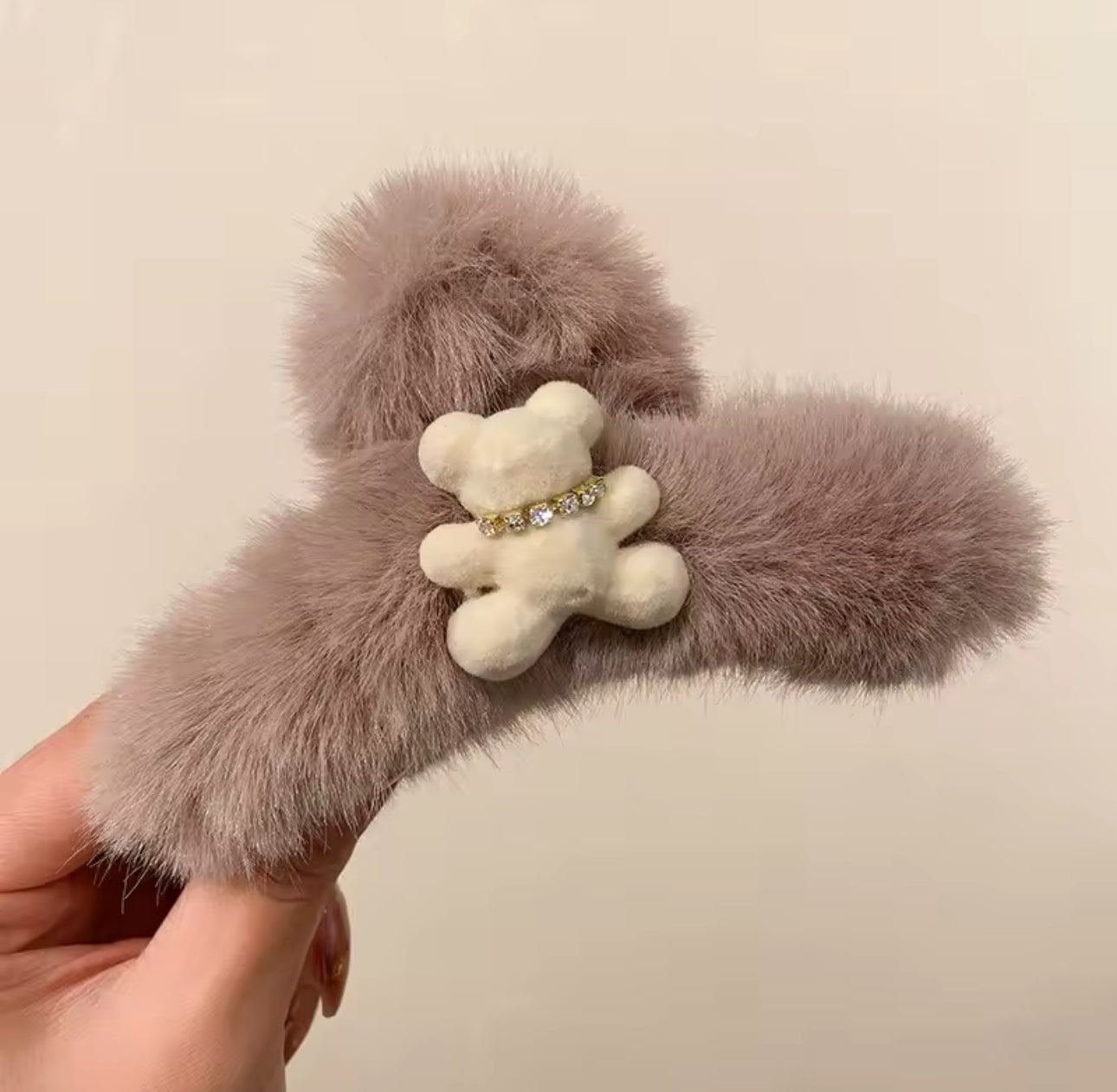 Fluffy Teddy Bear Hair Claw Clip