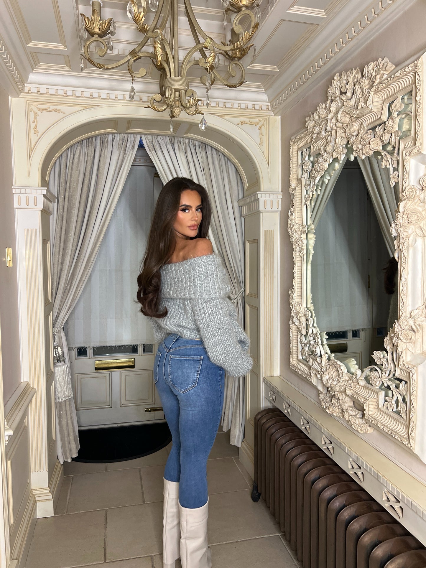 Fluffy Off The Shoulder Chunky Jumper