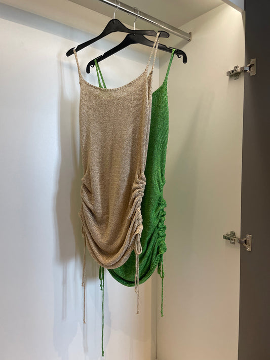 Metallic Crochet Ruched Dress