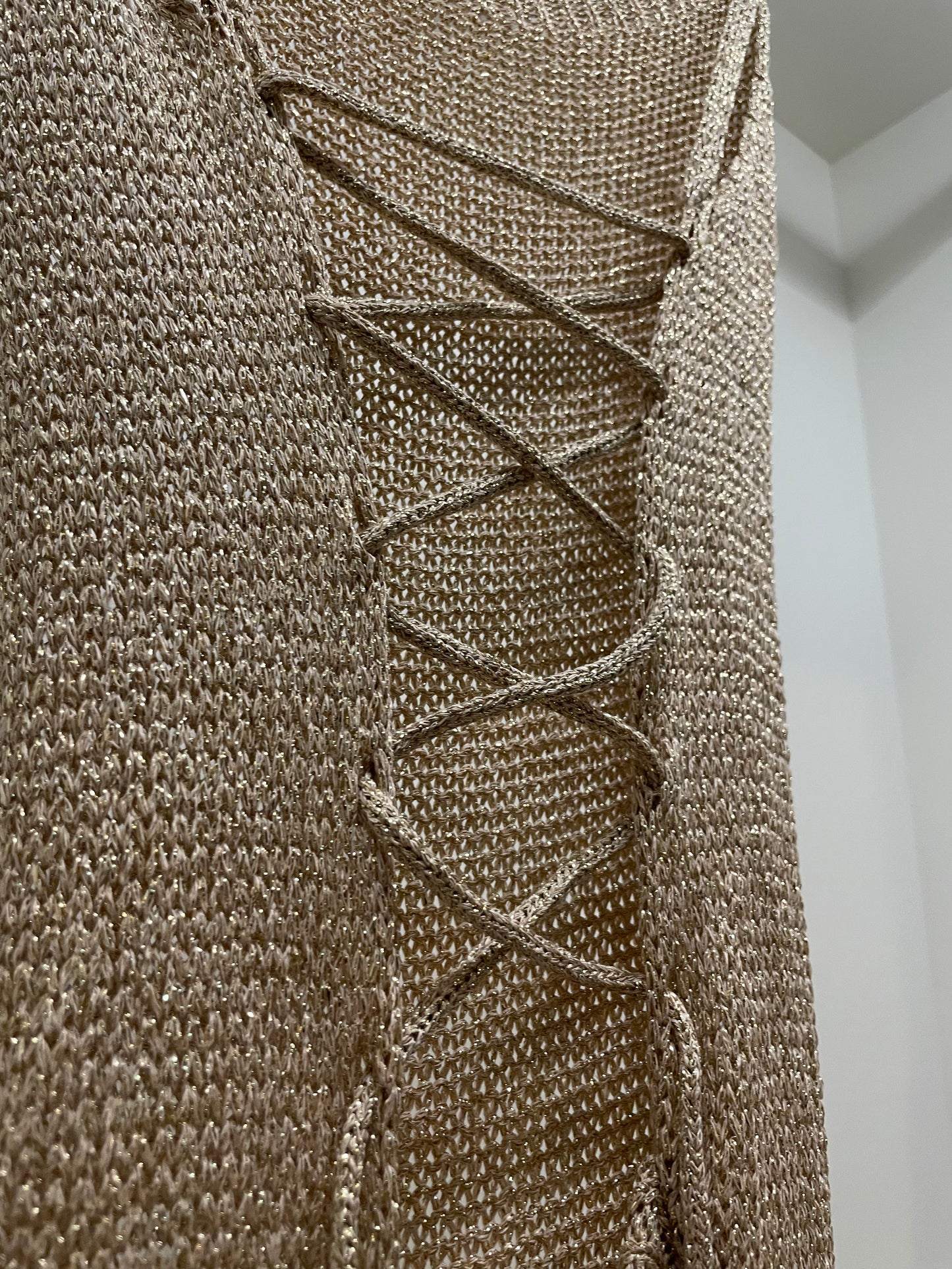 Metallic Crochet Lace Up Dress